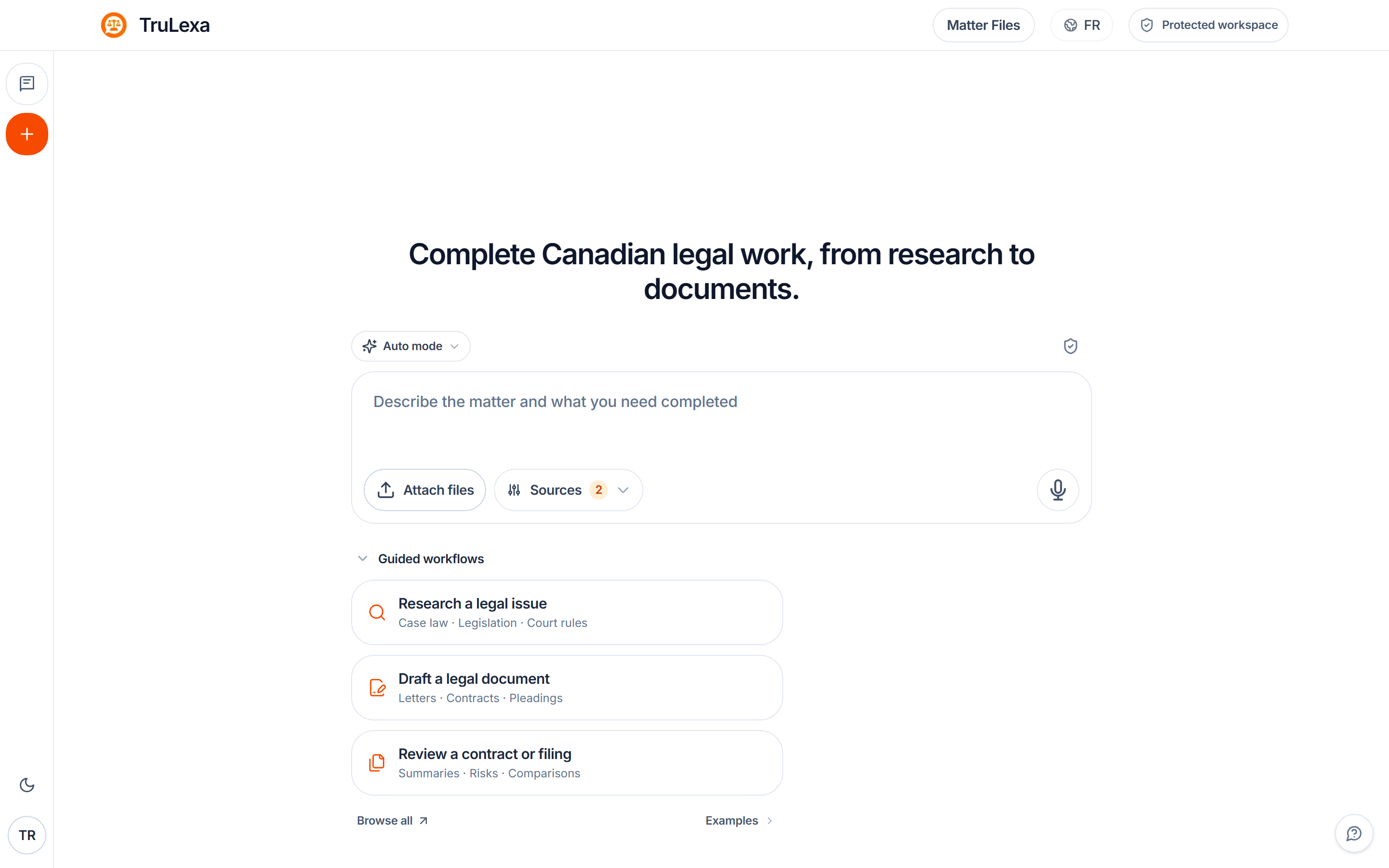 TruLexa matter intake with Canadian legal research and guided workflow options